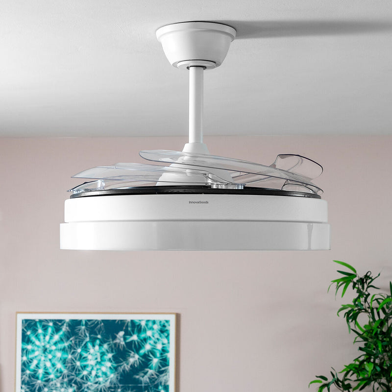 Loftventilator med lys InnovaGoods, lydsvag, indtrækkelige blade, 6 hastigheder, 3 tilstande, fjernbetjening (Refurbished B)