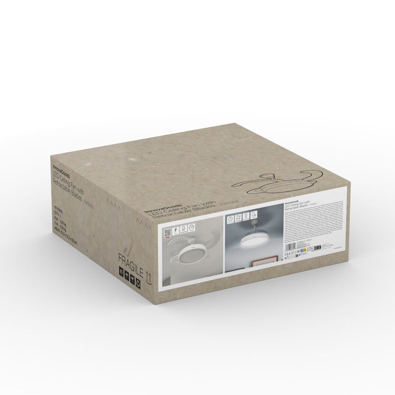 Loftventilator med lys InnovaGoods, lydsvag, indtrækkelige blade, 6 hastigheder, 3 tilstande, fjernbetjening (Refurbished B)