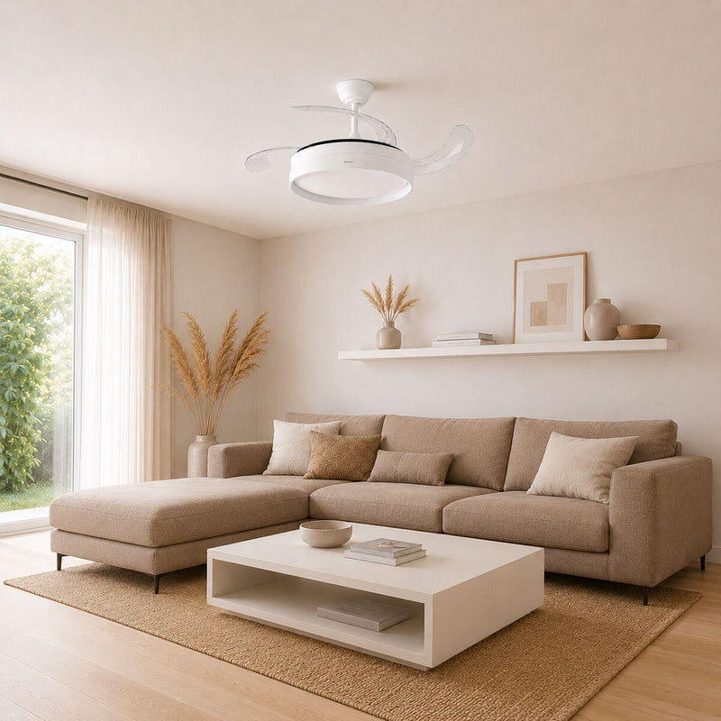 Loftventilator med lys InnovaGoods, lydsvag, indtrækkelige blade, 6 hastigheder, 3 tilstande, fjernbetjening (Refurbished B)