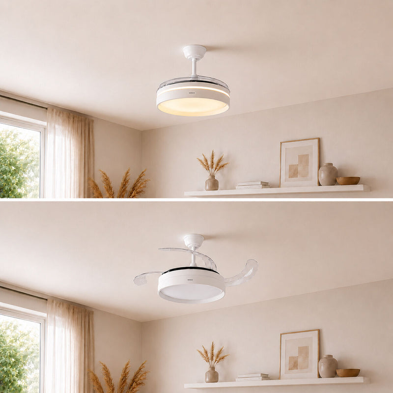 Loftventilator med lys InnovaGoods, lydsvag, indtrækkelige blade, 6 hastigheder, 3 tilstande, fjernbetjening (Refurbished B)