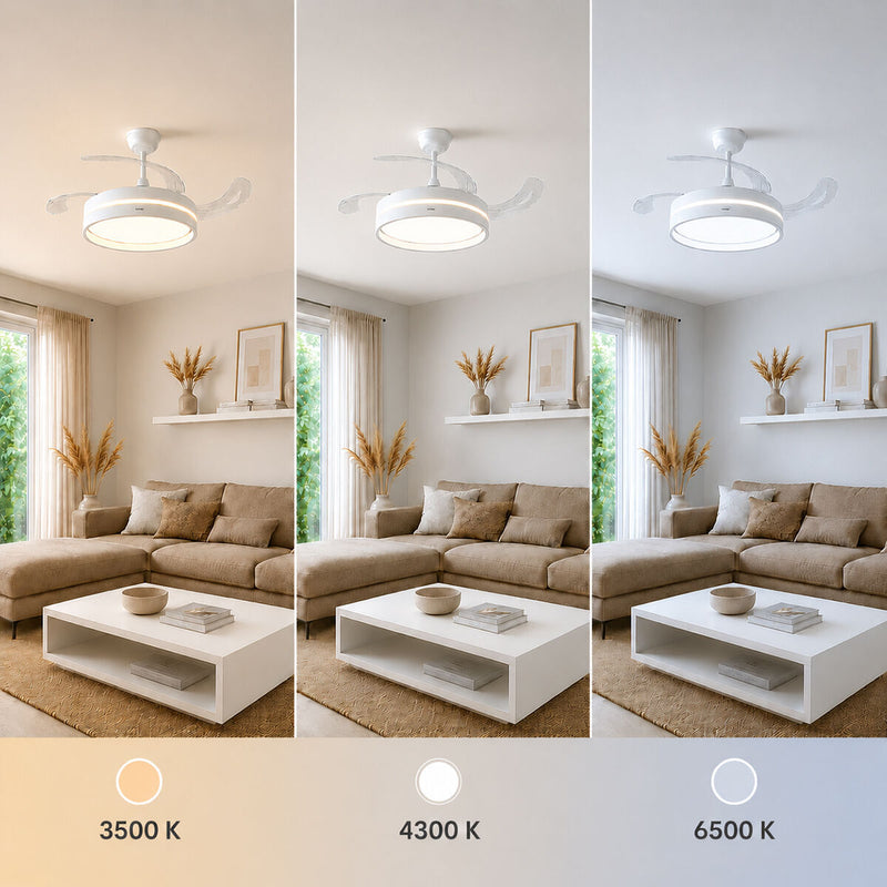 Loftventilator med lys InnovaGoods, lydsvag, indtrækkelige blade, 6 hastigheder, 3 tilstande, fjernbetjening (Refurbished B)