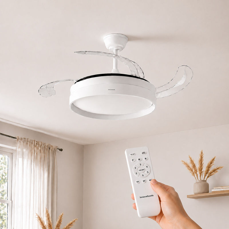 Loftventilator med lys InnovaGoods, lydsvag, indtrækkelige blade, 6 hastigheder, 3 tilstande, fjernbetjening (Refurbished B)