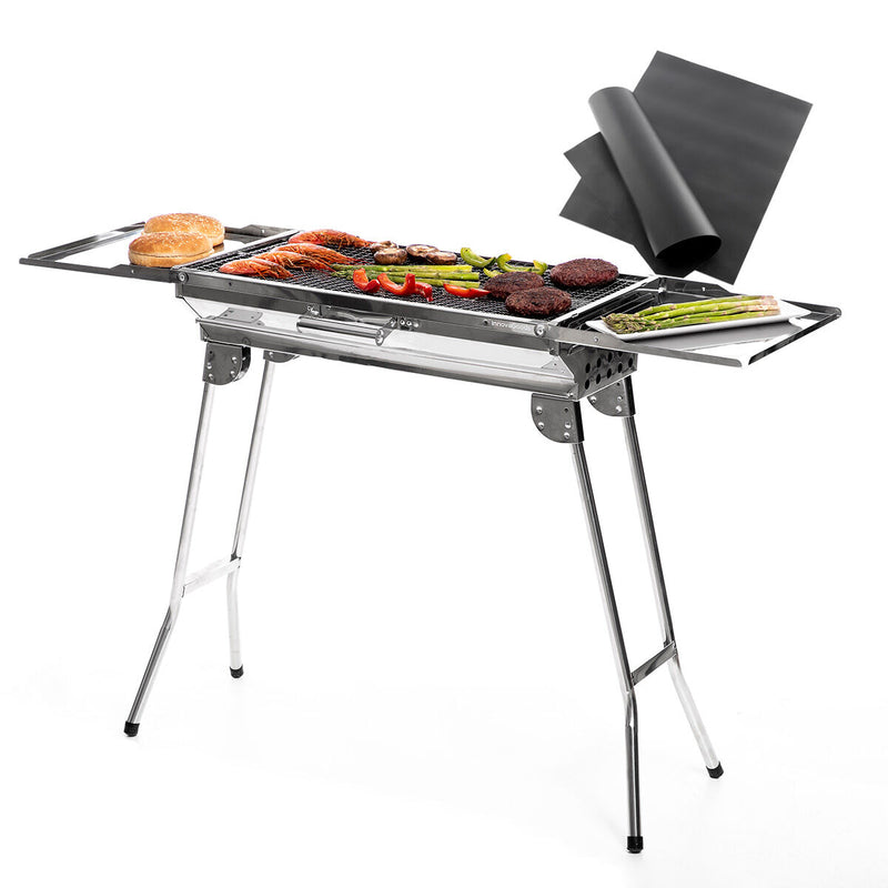 Pack Sammenklappelig trækulsgrill af rustfrit stål og Ovn- og Grillmåtte InnovaGoods