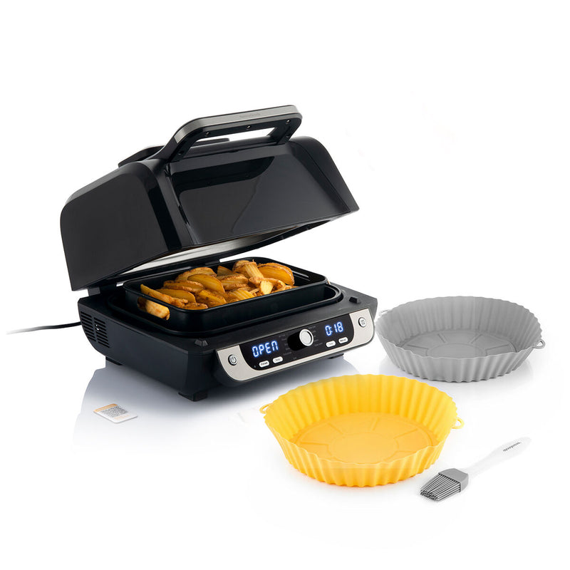 Pack Silikonekurve med børste til frituregryder og Varmluftsfrituregryde med grill, tilbehør og opskriftsbog InnovaGoods