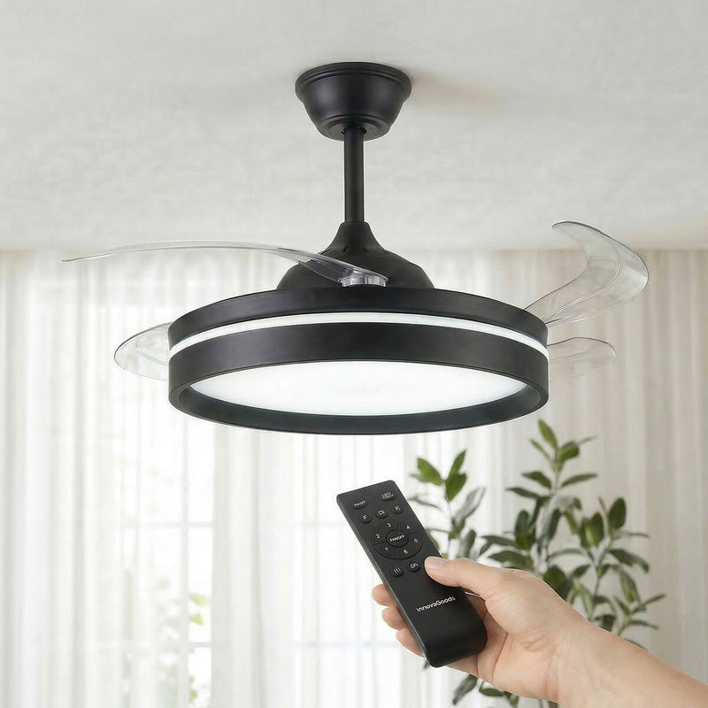 Loftventilator med LED-lys, 4 sammenklappelige vinger og fjernbetjening InnovaGoods