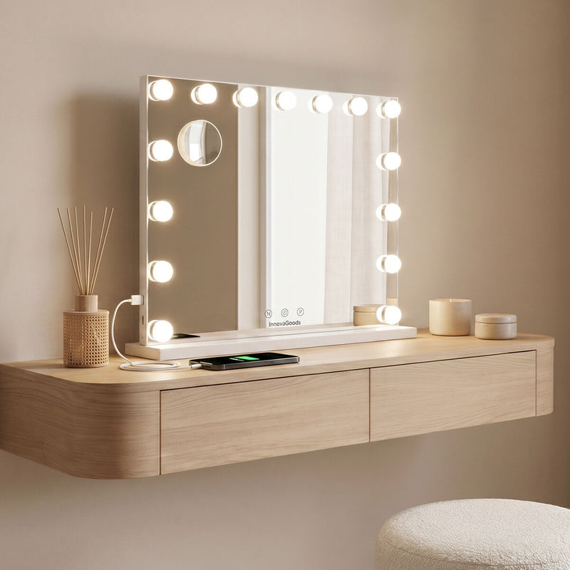 Makeupspejl med LED Hollywood Glimma Deluxe InnovaGoods 15 Elpærer