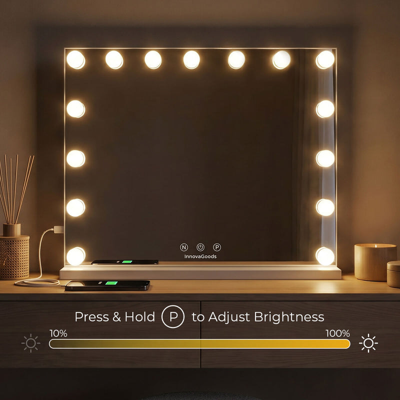 Makeupspejl med LED Hollywood Glimma Deluxe InnovaGoods 15 Elpærer