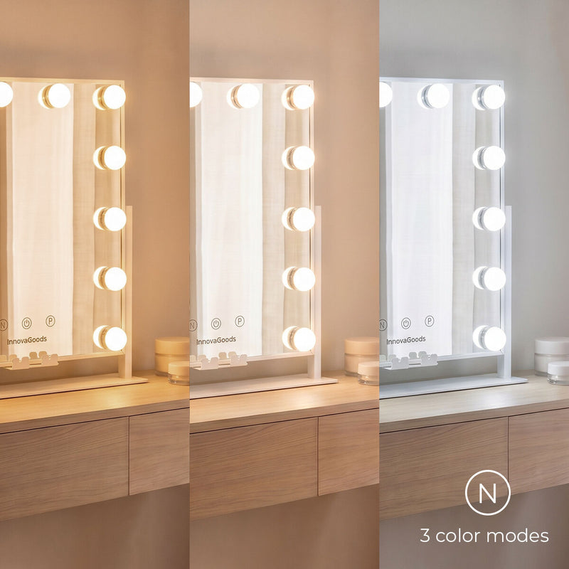 Vippespejl til sminkebord med LED Hollywood Glarisse InnovaGoods 12 Elpærer