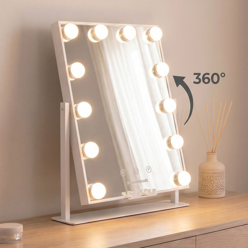 Vippespejl til sminkebord med LED Hollywood Glarisse InnovaGoods 12 Elpærer