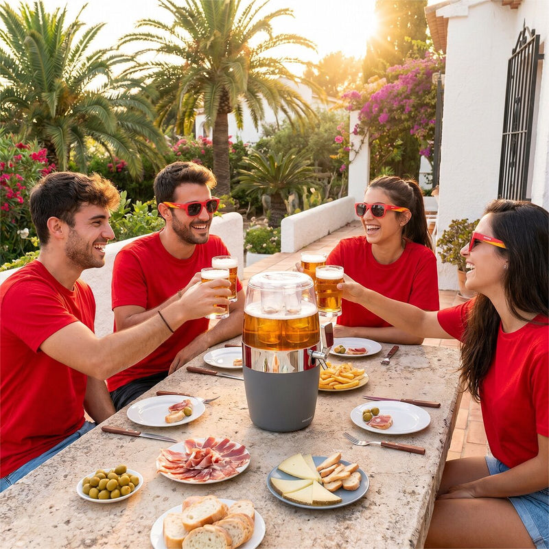 Pak Øldispenser med køler InnovaGoods og 2 sammenrullelige solbriller Sunfold Spain Red