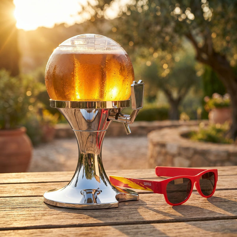Sæt Køle-Øldispenser InnovaGoods og 2 Sammenrullelige Solbriller Sunfold Spain Red